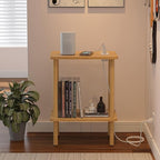 Apicizon 2 Tier End Table Set of 2, Small Side Table with Charging Station, Boho Bedside Table with USB Ports and Outlets, Nightstand for Small Spaces, Bedroom, Living Room, Easy Assembly, Natural