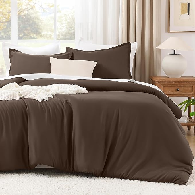 Litanika Comforters California King Size Chocolate, 3 Pieces Lightweight Solid Bedding Set & Collections, All Season Fluffy Bed Set (104x96 Inches Comforter & 2 Pillowcases)