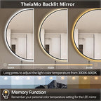 44" Round LED Bathroom Mirror, Wall Mounted Round Backlit Mirror LED Bathroom Vanity Mirror with Lights Fog Free Circle Lighted Mirror with Black Frame, Smart Light up Mirror 3-Color