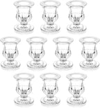 Romadedi Glass Taper Candle Holders - Set of 10 Clear Small Candlestick Holder Bulk, Thicker Glass Candle Sticks Set for Wedding Christmas Party Dining Table Table Centerpiece Decor
