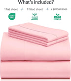 LuxClub 4 PC Sheet Set Bed Sheets Deep Pockets 16" Eco Friendly Wrinkle Free Cooling Machine Washable Hotel Bedding Silky Soft - Baby Pink Queen