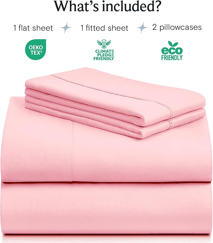 LuxClub 4 PC Sheet Set Bed Sheets Deep Pockets 16" Eco Friendly Wrinkle Free Cooling Machine Washable Hotel Bedding Silky Soft - Baby Pink Queen