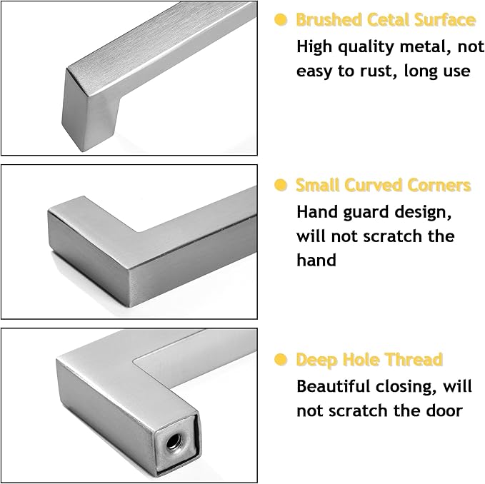 Cabinet Pulls Brushed Nickel Cabinet Handles Square Drawer Pulls, 50 Pack 15 Inch Stainless Steel Kitchen Door Cupboard Cabinet Handles, Cabinet Hardware Drawer Handles, 384mm Hole Centers
