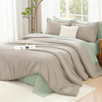 Litanika Oatmeal Comforter King Size, 3 Pieces Lightweight Solid Bedding Comforter Set, All Season Fluffy Bed Set