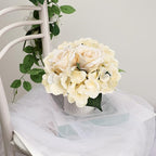 Flower Table Centerpieces - Set of 6 Floral Arrangement Artificial Wedding Hydrangeas Floral Arrangement with Rustic Metal Vase for Bridal Tea Party Event Decorations - Champagne