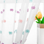 MYSKY HOME Extra Long Rainbow Pom Pom Curtains - 120 Inch, Multi-Color Sheer Curtains for Living Room, Sliding Door, Light Filtering, Semi-Rod Pocket, Large Window Panels, 52 x 120 inch, 2 Panels