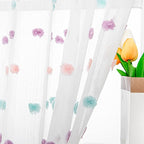 MYSKY HOME Rainbow Curtains for Girls' Bedroom - 45 Inch Pom Pom Sheer Curtains, Light Filtering, Nursery & Kids Room, Rod Pocket, Cafe Style, Small Window Panels, 52 x 54 in, Set of 2