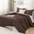 Litanika Comforters Chocolate Super King Size, 3 Pieces Lightweight Solid Bedding Set & Collections, All Season Fluffy Bed Set (120x120In Comforter & 2 Pillowcases)