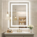 USHOWER LED Bathroom Mirror 28x36 Inch with Lights - Frameless Tempered Glass LED Backlit Lighted Mirror for Bathroom Vanity with Anti-Fog, 3 Colors Dimmable, Memory Function, Wall-Mounted