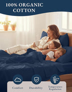 LANE LINEN Eco Friendly 100% Organic Cotton Bed Sheets Queen Size, Soft & Comfy Percale Weave, Fully Elasticized Mercerized Naturally Cooling Cotton Sheets Queen Size Set- Navy