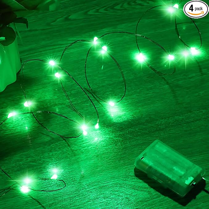 Mikasol Fairy Lights Battery Operated, 4 Pack Mini 3*AAA Battery Powered Copper Wire Led Starry String Lights Firefly Lights for Bedroom, Christmas, Parties, Decoration (5m/16ft Green)