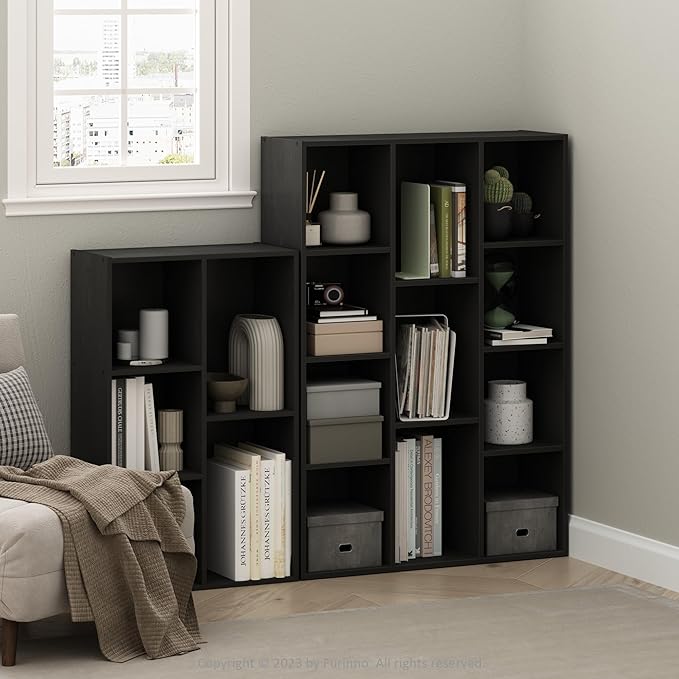 Furinno LUDER Book Shelf, 5-Cube Bookshelf, Reversible Bookcase, 9.4" x 19.5" x 31.5", for Living Room, Bedroom, Home Office, Blackwood