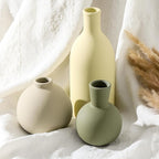 Vases Set of 3, Ceramic Vases Home Decor Rustic Vase Set Table Decor Vase Pottery Vases for Bouquet Pampas Grass Dried Fresh Flowers, Living Room Kitchen Bedroom Bathroom Entryway -Light Color