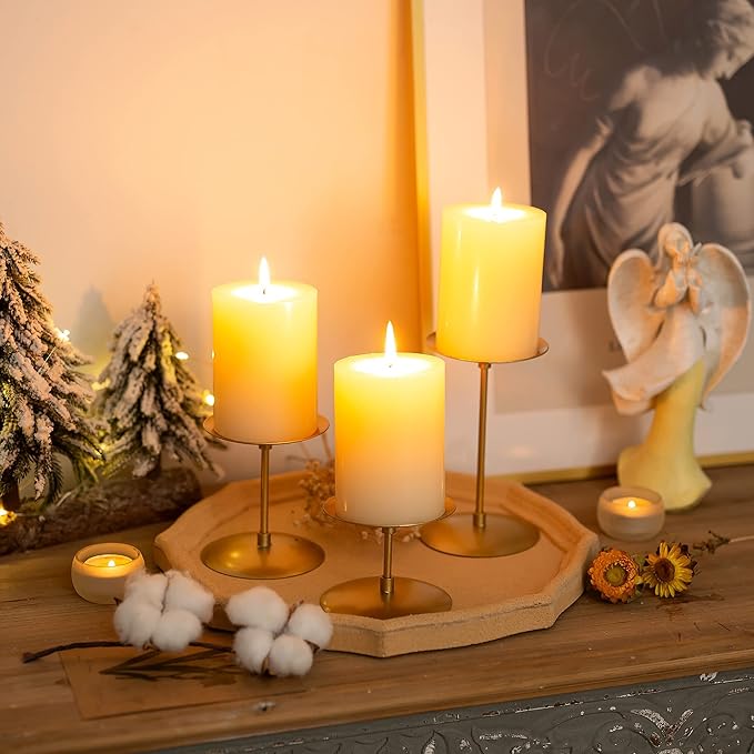 Pillar Candle Holders Candle Plates - Set of 24 Candelabra Candle Stand Iron Plate Minimalism Modern Home Mantel Dinning Table Christmas Decorations Centerpiece for Wedding, Party, Events, Gold