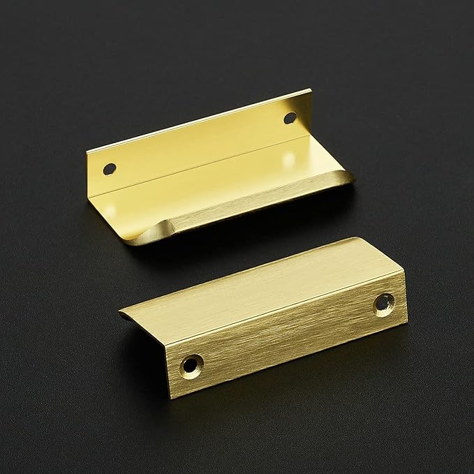 Ravinte Hardware 12 Pack Gold Cabinet Handles, 3.15 Inch (80mm) Finger Edge Pulls, 2-1/2 Inch Hole Center, Finger Pulls for Cabinets