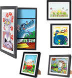 Kids Artwork Frames Changeable - Front Opening Holds 150, Children Art Projects, 10x12.5 Picture Frame for Display, With Storage (Black)