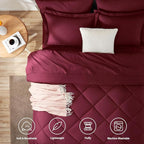 CozyLux Queen Comforter Set Burgundy - Bed in a Bag Queen Size 7 Pieces, Luxury Soft Bed Set for All Seasons, Bedding Set with Down Alternative Comforter, Sheets, Pillowcases & Shams, Red