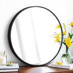 24" Round Mirror Circle Wall Mounted Hanging or Against Wall Metal Frame Dressing Make-up Mirrors for Entryway Bedroom Bathroom Living Room 24 inch Black