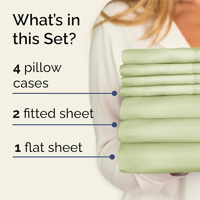 Split King 7 Piece Sheet Set - Comfy Breathable & Cooling - Soft Hotel Luxury Bedding Set with 8-16 Inch Deep Pockets - 1 Flat & 2 Fitted Sheet & 4 Pillowcases - Wrinkle Free & Easy Care - Light Sage