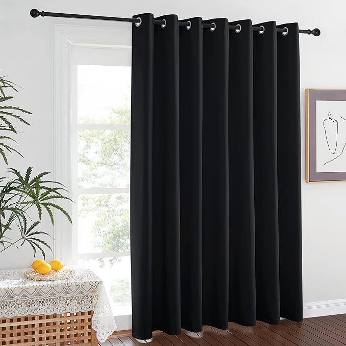 NICETOWN Room Separating Divider, Room Divider Curtain Screen Partition, Function Thermal Blackout Patio Door Curtain Panel, Sliding Door Insulated Curtain, Black, 8.3ft Wide x 12ft Long