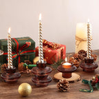 Brown Candlestick Holders Set of 10, Taper Candle Holders for Fall Wedding Table Centerpiece, Ribbed Glass Votive Candle Holders for Dinner Party Halloween Thanksgiving Decor