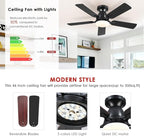 Ceiling Fans with Lights- 46" Low Profile Indoor Ceiling Fan with Light and Remote/APP Control, Flush Mount, LED Dimmable DC Reversible Modern Ceiling Fan for Bedroom（Black）