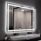 Bathroom Mirror, 44x30 Inch Gradient Front and Backlit Smart Mirror, 3 Colors Dimmable CRI>90 Double Lights, IP54 Enhanced Anti-Fog, Hanging Plates Wall Mount LED Mirror