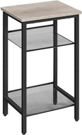 HOOBRO Side Table, 3-Tier Tall End Telephone Table with Adjustable Mesh Shelves, Small Entryway Stand for Living Room Bedroom Hallway or Office, Greige and Black BG01DH01G1