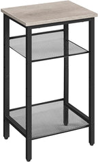 HOOBRO Side Table, 3-Tier Tall End Telephone Table with Adjustable Mesh Shelves, Small Entryway Stand for Living Room Bedroom Hallway or Office, Greige and Black BG01DH01G1