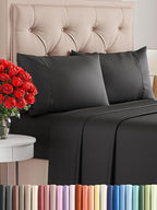 Twin XL 4 Piece Sheet Set - Comfy Breathable & Cooling - Ultra Soft Hotel Luxury Bedding Set w/ 8-16 Inch Deep Pockets - 1 Flat & 1 Fitted Sheet & 2 Pillowcases - Wrinkle Free and Easy Care - Black