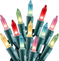 Easter Decorations Mini String Lights - 26.5 feet 100 Count Mini Light Set on Green Wire Plug in End to End Connectable for Indoor Outdoor Party Yard Garden Patio Home Easter Decor, Multicolored