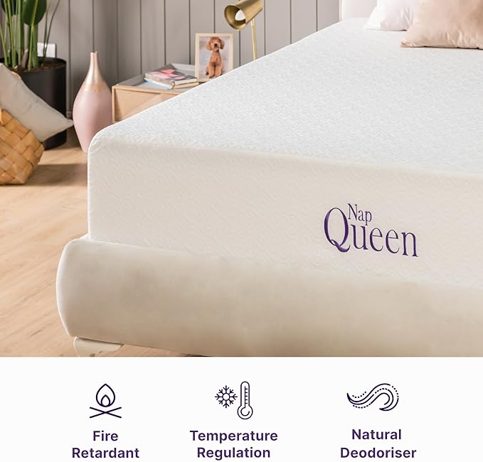 NapQueen 10 Inch Cooling Gel Full Size Medium Firm Memory Foam Mattress, Bed in a Box, White