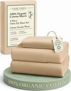 LANE LINEN Twin XL Sheets Set, 100% Mercerized Organic Cotton Twin XL Bed Sheets Set with sily Touch Finish, Soft and Comfy Fully Elasticized Percale Weave Low Pilling XL Twin Sheets Set -Linen