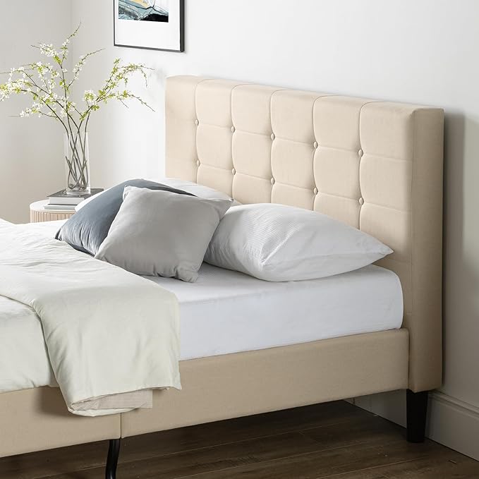 ZINUS Ibidun Upholstered Platform Bed Frame, Mattress Foundation, Wood Slat Support, No Box Spring Needed, Easy Assembly, Full, Beige
