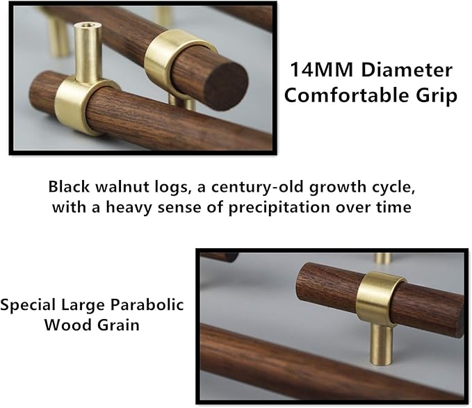 Drawer 6.69"/170mm Pulls Brass Walnut Kitchen Wardrobe Cabinet Hardware Pull Handle with Screw,24Pcs