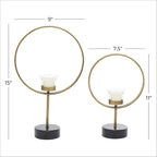 Deco 79 Metal Decorative Candle Holder Circular Votive Candle Stand, Set of 2 Candlestick Holder 15", 11"H, Gold