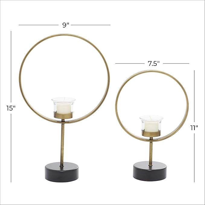 Deco 79 Metal Decorative Candle Holder Circular Votive Candle Stand, Set of 2 Candlestick Holder 15", 11"H, Gold