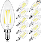 LED Candle Bulbs 40W Equivalent, E12 Candelabra Light Bulbs 4W 470Lm Clear Edison LED Bulb, Daylight White 5000K B11 Classic Bright Filament Bulbs, Dimmable Decorative Bulb for Lamps, Pack of 10