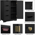 Yaheetech Wooden Storage Cabinet, Bathroom Storage Organizer with 4 Drawers & 1 Cupboard, Freestanding Cabinet Table for Bathroom, Entrance Area, Kitchen, Black