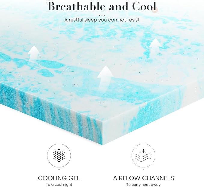 DUMOS Mattress Toppers Memory Foam Twin XL, 2 Inch Thick Bed Topper Pad Cooling Gel Infused Soft Comfy Padding Breathable for Sleeper Sofa Couch RV Camper, CertiPUR-US Certified, Blue