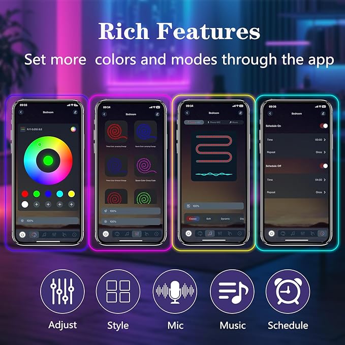 50Ft Neon Rope Lights,Flexible Led Rope Lights Control with App/Remote,Multiple Modes Rope Lights,IP67 Outdoor Waterproof,Music Sync Light Strip for Bedroom