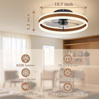 VOLISUN Low Profile Ceiling Fans with Lights and Remote, 19.7in Farmhouse Ceiling Fans with Light Flush Mount, 3000K-6500K Dimmable Fandelier LED Fan Light, Bladeless Ceiling Fans for Bedroom