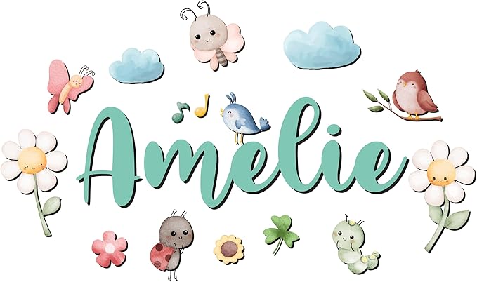 Custom Nursery Name Sign with Themed Decor Kit | Personalized Wooden Wall Art for Baby, Kids Room | Space, Jungle, Circus, Under the Sea, Woodland, Rainbow (10", Fairy Garden)