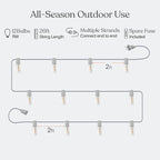 Brightech Ambience Pro LED String Lights - 26 Ft Commercial Grade Patio Lights Outdoor Waterproof - 12 Globe Porch String Lights for Outside, Backyard - 1W Vintage Edison Bulbs, Shine Bright, White