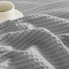 PHF 100% Cotton Waffle Weave Throw Blanket，Pre-Washed Snag Proof Lightweight Breathable Moisture-Wicking for Layering in Cold Weather for Couch Bed,Machine Washable,Home Decor Gift-Light Grey