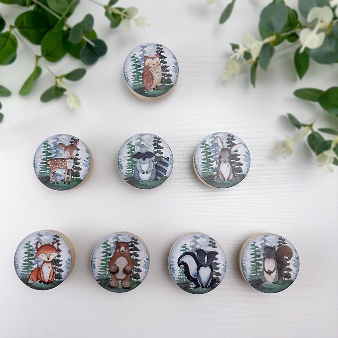 Set of 8 1.8" Wooden Cute Safari Animal Cabinet Knob Decorative Wood Kids Furniture Dresser Drawer Knobs Nursery Drawer Handles