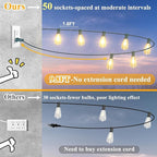 Brightever LED Outdoor String Lights 100FT with 52 Shatterproof ST38 Vintage Edison Bulbs, Outside Hanging Lights Waterproof for Patio, Porch, Deck, Garden, Backyard, Balcony, Green Wire