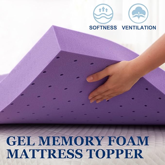 SINWEEK 4 Inch Gel Memory Foam Mattress Topper Ventilated Soft Pressure Relieve Mattress Pad, Breathable Bed Topper, CertiPUR-US Certified, Queen Size