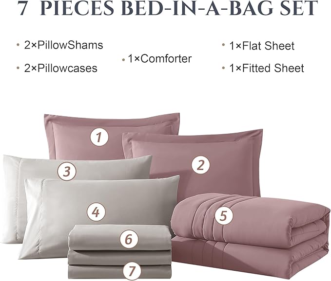 Monbix King Size Comforter Set - 7 Pieces Bed in a Bag King, Zephyr Bedding Sets with Comforter, All Seasons Down Alternative Comforter Bed Set with Sheets, Pillowcases & Shams