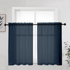 OWENIE Blue Sheer Curtains 36 Inches 2 Panels Set - Kitchen Tiers Valances Curtains Light Filter Rod Pocket Voile Cafe Curtains for Kitchen Bathroom Small Half Window, 42 in W x 36 in L, Navy